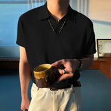 AIDASE  -  Men Shirt Solid Color Lapel Short Sleeve Loose Men Clothing Summer Streetwear 2025 Korean Style Fashion Casual Male Tops aidase-shop