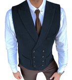 Aidase Men's Vest Casual Double Breasted Suit Vest Herringbone Pattern Notch Lapel Waistcoat for Groomsmen for Men Vest aidase-shop