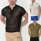 AIDASE  -  Summer Solid Color Trendy Men's T-shirt Loose Knitted Short Sleeve Fashion Casual Male Tops 21E2114