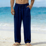 AIDASE  -  Men's Linen Textured Beach Pants Loose Fit Drawstring Casual Trousers with Side Pockets aidase-shop