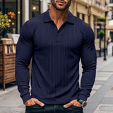 AIDASE  -  Spring Autumn Men's Long Sleeve T-Shirt Fashion Turn Down Collar Business Casual T Shirt Male Sports Tees Solid Pull On Tops Man aidase-shop