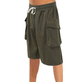 AIDASE  -  Big Mens Cargo Shorts Mens Summer Solid Color Lace Up Pocket Sports Fitness Casual Fashion Shorts Pants Pottery Slipper aidase-shop
