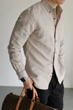 AIDASE  -  Casual Linen Cotton Cargo Shirt Men's Breathable Slim Fit Lapel Long Sleeve Top Spring Summer Retro Commute Linen Cardigan Light aidase-shop