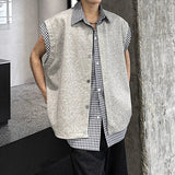 AIDASE  -  Fake Two-Piece Men's Shirt 2025 Summer New Plaid Patchwork Short Sleeve Lapel Trendy Men Tops Handsome Menswear aidase-shop