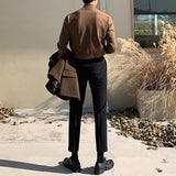 AIDASE  -  Spring Casual Long Sleeve Knit Jumper Tops Men Fashion Solid Color Basic Tees Autumn Vintage Mock Neck Men's Slim Fit Sweaters aidase-shop