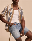 AIDASE  -  Summer Luxurious Business Casual Breathable Knitted Shirt High Quality Men Vintage Striped Crochet Knitting Shirt Men's T-shirt aidase-shop