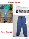 Aidase Spring Autumn Men's Jeans Multi-Pockets Work Wear Cargo Pants Black Blue Elastic Waist Denim Joggers Big Size Jean Trousers 8XL