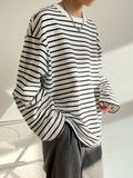 AIDASE  -  Spring Autumn Korean Style Trendy Retro Striped Print Round Neck Long-sleeved T-shirt for Men Loose Version aidase-shop