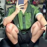 AIDASE  -  Men Shirt Striped Printing Lapel Short Sleeve Loose Casual Men Clothing Summer Streetwear 2025 Fashion Male Shirts Tops aidase-shop