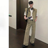 AIDASE  -  Korean tracksuits Old and Destructive Workwear Shoulder Pad Vest + American High Street Fashion Trendy Jeans Aesthetic Urban aidase-shop