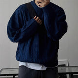 AIDASE  -  Men's Knitting Sweater Spring Autumn 0-neck Long Sleeve Knit Sweater Dark Blue Hemp Pattern Drop Shoulder Thicken Pullover aidase-shop