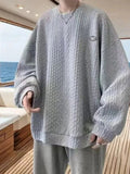 AIDASE  -  Autumn Men's Oversized Waffle Crewneck Sweatshirts Appliques Long Sleeve Pullover Hoodies Korean Fashion Y2K Streetwear Sudadera aidase-shop