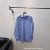 AIDASE  -  Spring Summer Korean Style Fashion Men's Royal Blue Plaid Casial Trendy Loose Simple Daily Long Sleeve Turn-down Collar Shirts aidase-shop