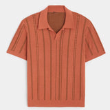 AIDASE  -  Fashion Jacquard Knitted Polo Shirt Men Short Sleeved V-neck Tops Stripe Knit Tshirts British Style Ice Silk Casual Knitwear aidase-shop