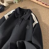 Aidase Simple Label Polo Neck Sweatshirt Youthful Energetic Sweatshirt Color Blocking Long Sleeve Top Loose Casual Pullover Sweatshirts aidase-shop