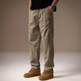 AIDASE  -  Men Light Grey Khaki Solid Color Simple Basic Casual Daily Trendy Straight Pants Spring New Fashion Male American Style Trousers aidase-shop