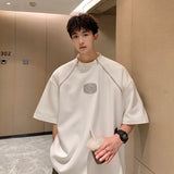 AIDASE  -  American Style Men T-Shirt Padded Shoulder Design Metal Letter Decoration Double Zipper Collar Short Sleeve Tees 21E6164 aidase-shop