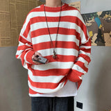 AIDASE  -  Classic Vintage Striped Sweater Men's Casual Japanese Trendy Red White Pullover Loose Round Neck Couple's Jumper Street Kintwear aidase-shop
