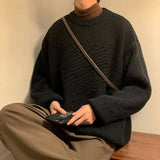 AIDASE  -  Casual Men Knitwear Sweater Square Block Jacquard Patchwork Design Long Sleeve Round Neck Solid Color Pullovers 21E7644 aidase-shop