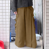 AIDASE  -  Men Pants Solid Color Elastic Waist Joggers Casual Ruffle Trousers Men Streetwear Loose Fashion Male Wide Leg Pants aidase-shop