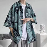 AIDASE  -  Newspaper Printed Shirt Couple Hong Kong Style Handsome Trendy Top Student Casual All-Match Loose Five-Part Sleeve aidase-shop