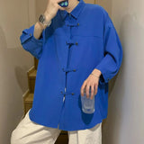 AIDASE  -  Solid Color Men's Long Sleeved Shirt Unique Single Breasted Design Lapel Top Japanese Retro Male Casual Fashion Clothing