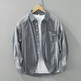 Aidase Stylish Vertical Striped Patchwork Cotton Shirt for Men Spring Long Sleeve Blouse for Youth Male Handsome Cool Casual Loose Tops aidase-shop