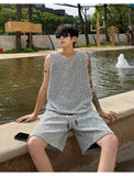 AIDASE  -  Striped Men Two-piece New Summer Casual Sleeveless Round Neck Tank Top Drawstring Loose Shorts Fashion Male Sets aidase-shop