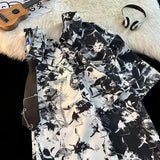 AIDASE  -  Men's Short Sleeved Shirt Tie Unique Contrasting Printed Design Top American High Street Style Male Clothing aidase-shop