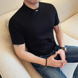 AIDASE  -  Men's 46% Cotton Semi-Turtleneck Tee | Slim Fit Casual Short Sleeve Shirt Stylish Slim-fit Semi-high Neck Breathable T-shirt aidase-shop