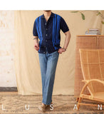 AIDASE  -  Versatile Men Shirt Striped Spliced Decoration Breathable Short Sleeved Knitted Cardigan Design Casual Clothing aidase-shop