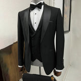 Aidase High-end Black Men Suits 3 Piece Elegant Shawl Lapel Singe Button Male Suit Slim Groom Wedding Party Tuxedo (Jacket+Vest+Pants) aidase-shop