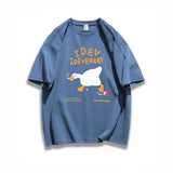 AIDASE  -  Cartoon Smoking Goose Print T-shirt Short Sleeved Round Neck Youth Loose Fitting Top Tees Men Women Unisex Couple Cotton T-shirt aidase-shop