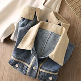 AIDASE  -  Hong Kong Style Retro Early Spring Design Contrasting Corduroy Lapel Short Denim Jacket Women Korean Elegant Tops Preppy Coat aidase-shop