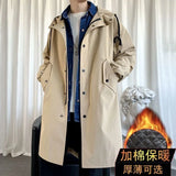 Aidase Men's Windbreaker Jacket Long Trench Oversize Loose Streetwear Hooded Vintage Black Coats High Street Casual Male Outerwear