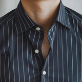 Aidase Casual Blue Stripe Shirt Men's Business Versatile Non Iron Naples Italian Splayed Collar Long Sleeved Gentleman Fashion Shirt aidase-shop