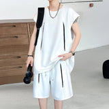AIDASE  -  Summer New Male Sets Short Sleeve Round Neck Fashion Men T-shirt Drawstring Casual Loose Shorts Fashionable Suit aidase-shop