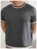 AIDASE  -  New Summer Men's Short-Sleeve Knitted Shirt Crew Neck Top Color-Blocked Striped Ice Silk Breathable Slim Fit Business T- Shirt aidase-shop