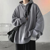 Hood Sweater Men's Winter Loose Chic Idle Sle Retro Knit Teenagers Trendy Warm Solid Outerwear aidase-shop