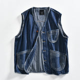 AIDASE  -  Washed Sleeveless Denim Vest Men Multi Pocket Workwear Gilet Loose Casual Jean Waistcoat Daily Outdoor Layering Outer Coat aidase-shop