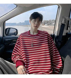 AIDASE  -  Loose Casual Long Sve round Ne T-irt for Teens Autumn New Stripe Couple Base irt Trendy Breathable Polyester Fiber aidase-shop