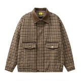 Aidase Retro Plaid Jacket Mens Spliced Pocket Retro Streetwear Autumn Winter Loose Long Sleeve Lapel Outerwear Men aidase-shop