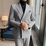 Aidase High Quality Blazer Men's British Style Double Breasted Elegant Business Advanced Simple Wedding Gentleman Slim Suit Two Piece aidase-shop