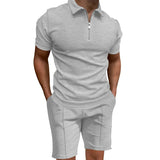 AIDASE  -  Men's Summer Suits Solid Color Waffle Lapel Slim-fit Short Sleevett-shirt Casual Fashion Men's Clothing aidase-shop