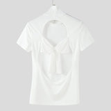 AIDASE  -  Men T Shirt Turtleneck Short Sleeve Hollow Out Backless Male Tee Tops Streetwear Bowknot Fashion Casual Men Clothing aidase-shop