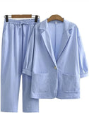 AIDASE  -  Women's Autumn Cotton Linen Suit Set Loose Casual Commuting Outfit Pocket Pants & Jacket Set Breathable Office Daily aidase-shop