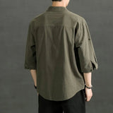 AIDASE  -  Male Shirts Linen Black Half Sleeve Men's Shirt Oversize With Sleeves Trend Cotton Elegant Fashion Regular Collar Man I aidase-shop
