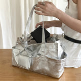 AIDASE  -  Korean Casual Tote Bags For Women Luxury Designer Handbags Purses New In PU Oil Wax Leather Rivet Multiple Pockets Shoulder aidase-shop