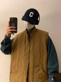 AIDASE  -  Retro Japanese Sle Baseball Collar Cotton Vest Men's Loose Trendy  Color Svel oulder Pad Vest Winter Outerwear aidase-shop