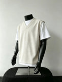 AIDASE  -  Casual American Retro Style Mock Two-Piece Short Sleeve T-Shirt for Men Summer Youth Leisure Sports Top Trendy Cleanfit Shirt aidase-shop